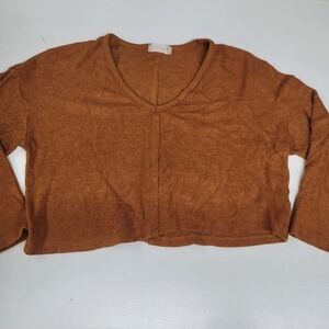 Altrd State Womens‎ Brown Long Sleeve V Neck Crop Top Casual Knit Pullover